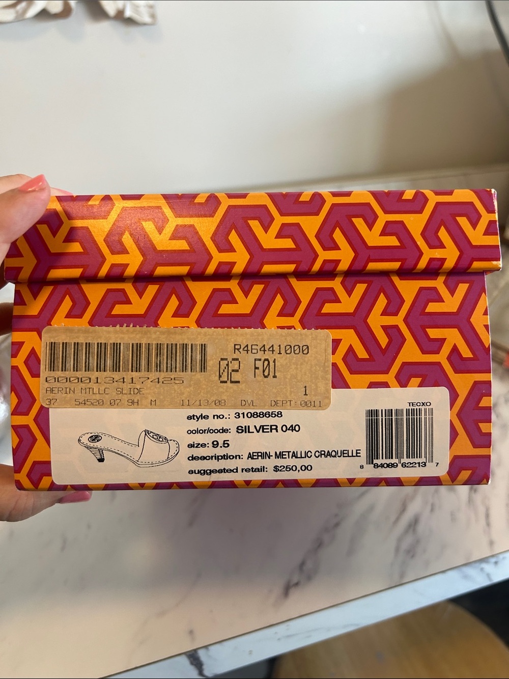 Tory Burch Metallic Silver Logo Mule Slides - Picture 7 of 8